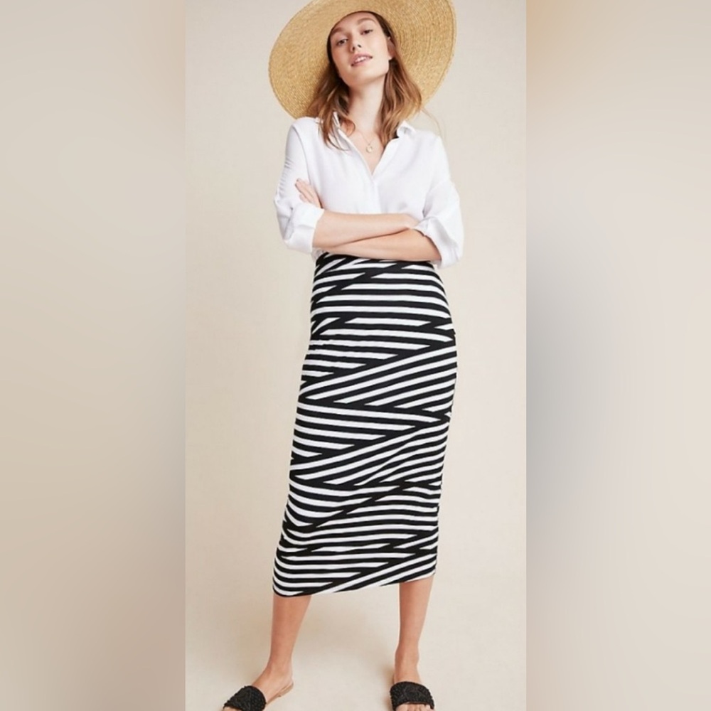 Anthropologie Shelby Black and White Stretch Midi Pencil Skirt Size Large